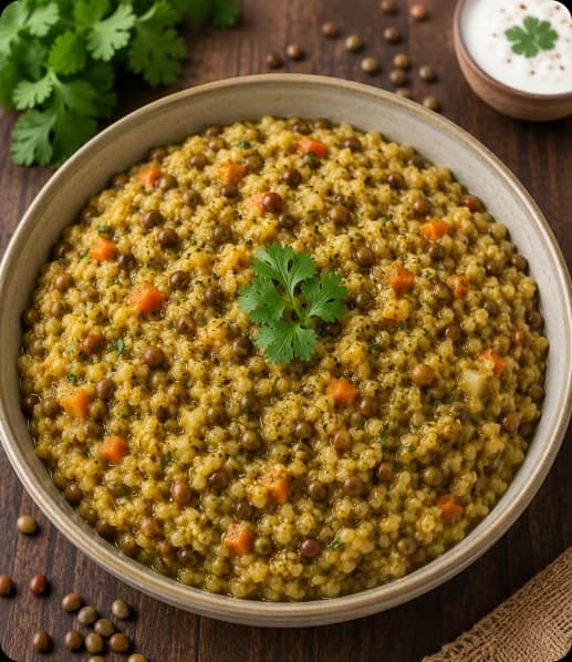 Bowl of Horsegram Khichdi with rice, lentils, and horse gram