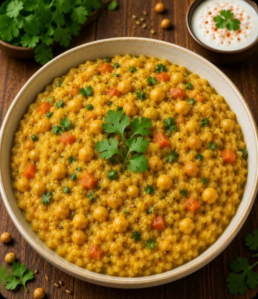 Bowl of Chole Khichdi with rice, lentils, and protein-rich chickpeas