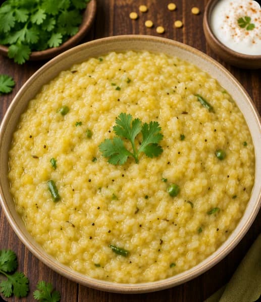 Bowl of Plain Khichdi with rice, lentils, and mild spices